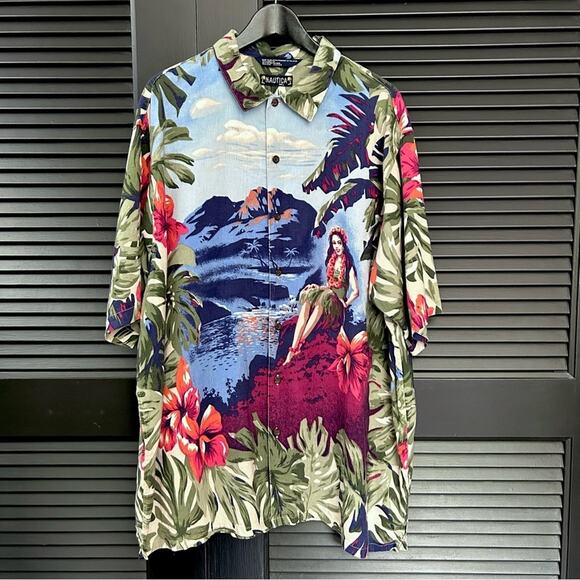 Nautica Men’s Hawaiian Linen Rayon Blend Casual Button Down Shirt, Size Large - Picture 2 of 13